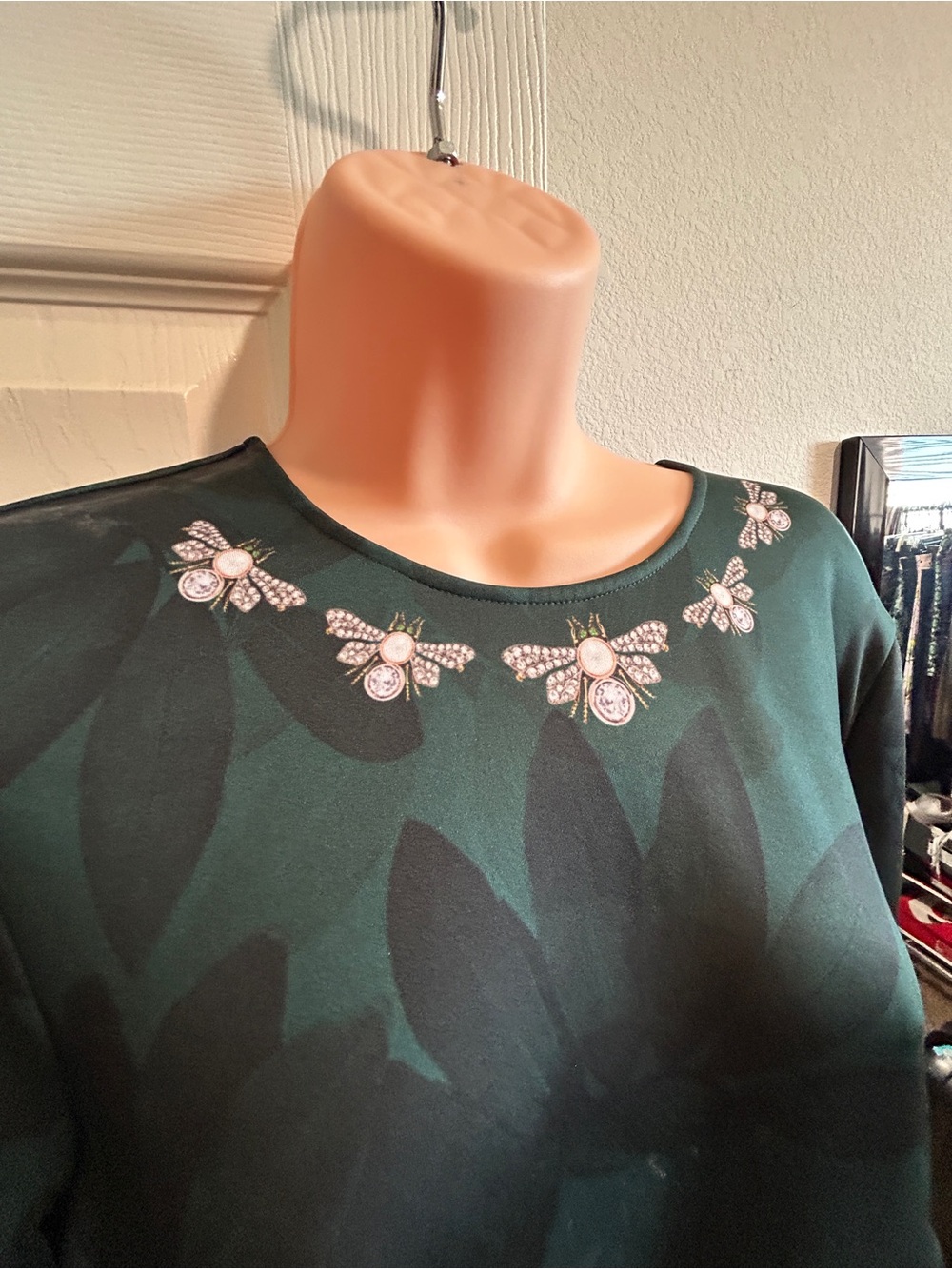 Ted Baker Green and Navy Floral Dress with Leopard Accent - Picture 3 of 5